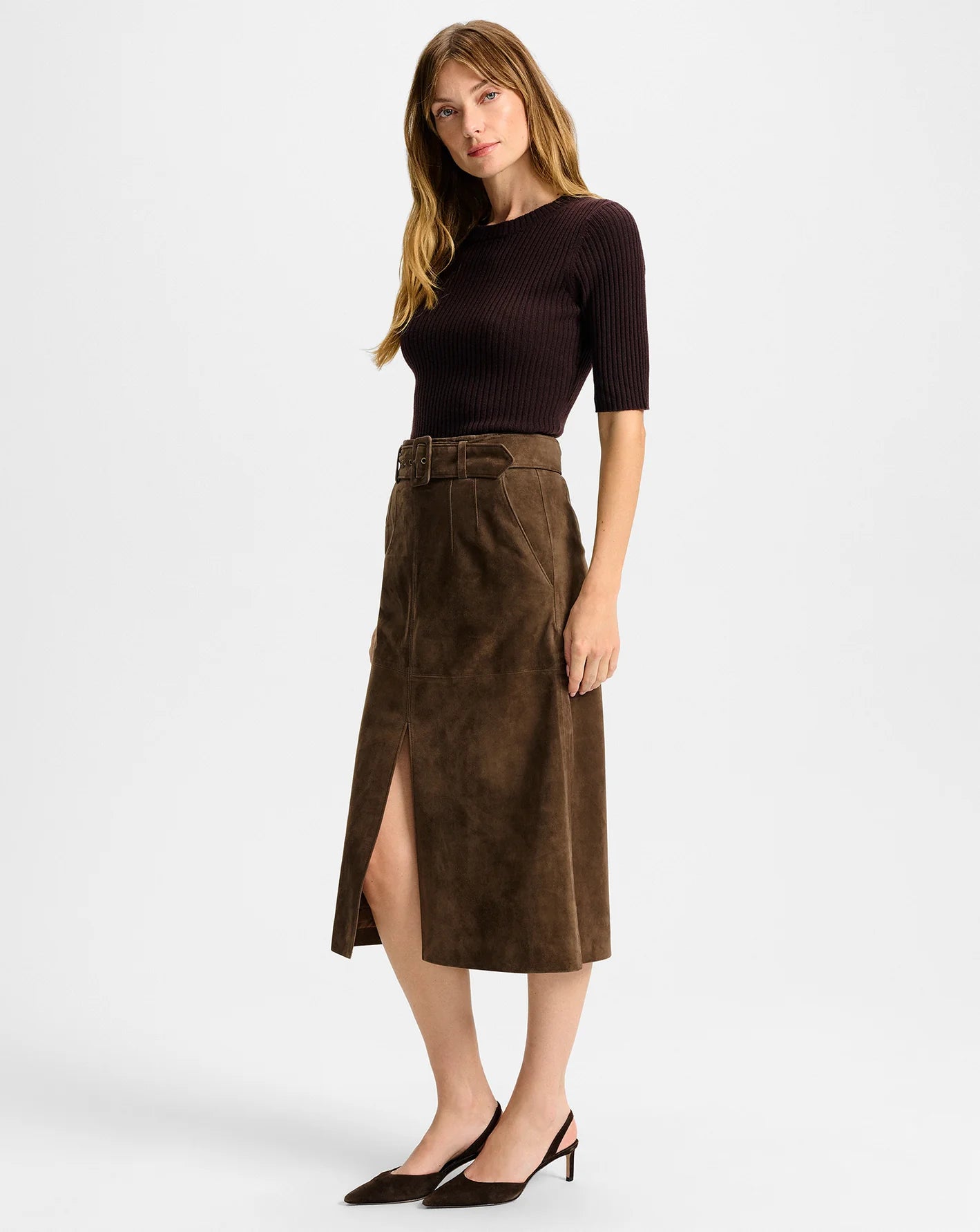 Alexie Suede Midi Skirt in Mocha