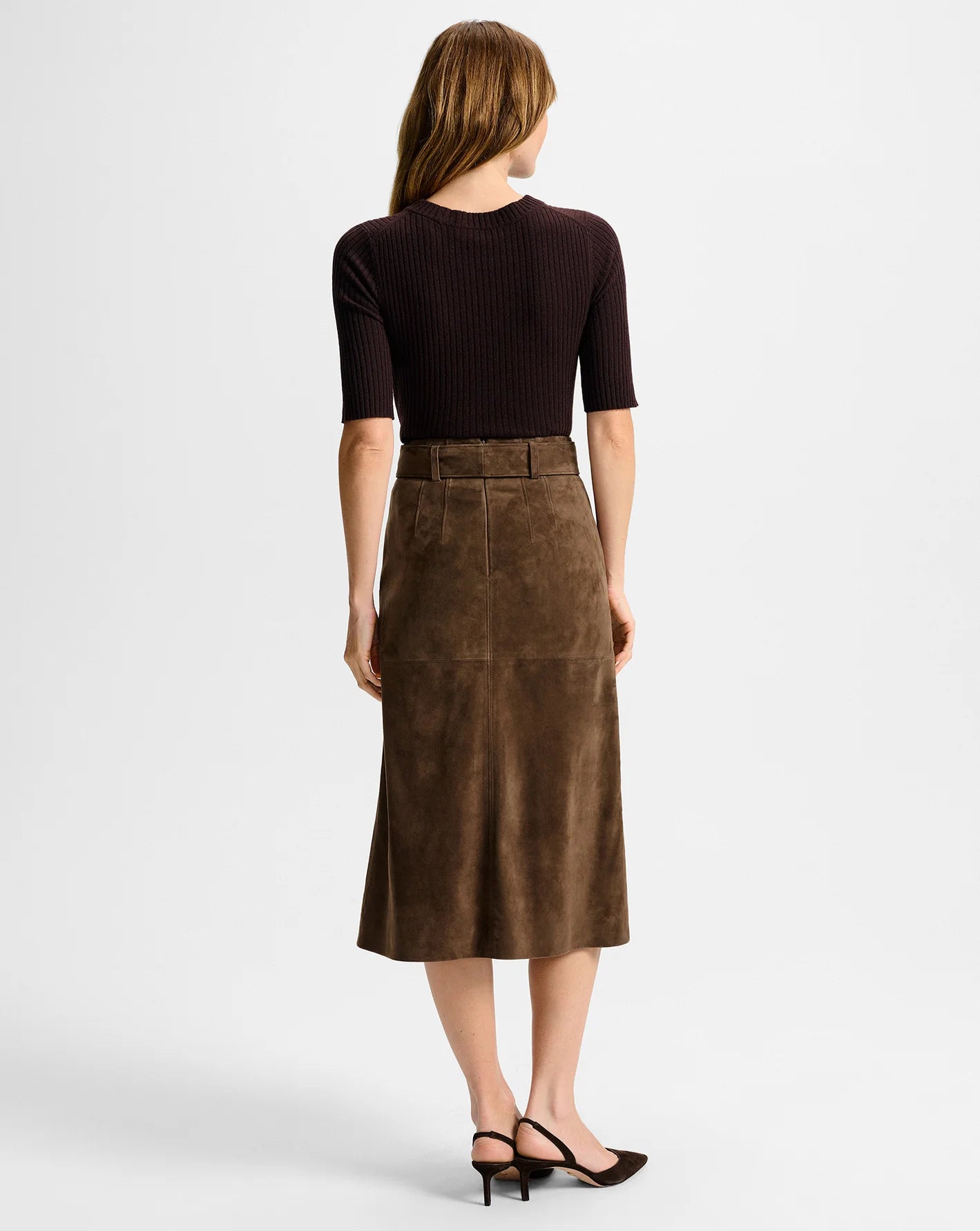Alexie Suede Midi Skirt in Mocha