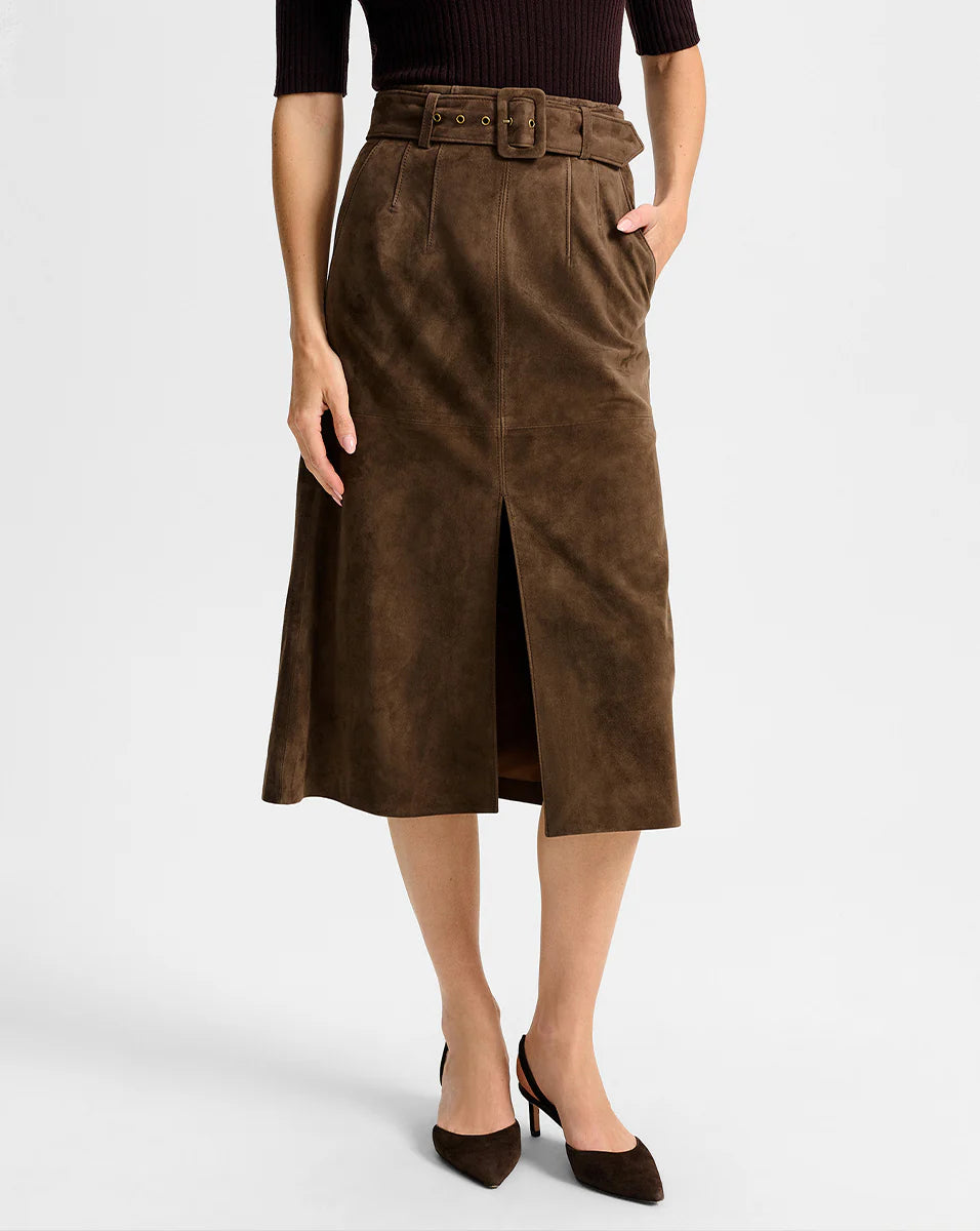 Alexie Suede Midi Skirt in Mocha