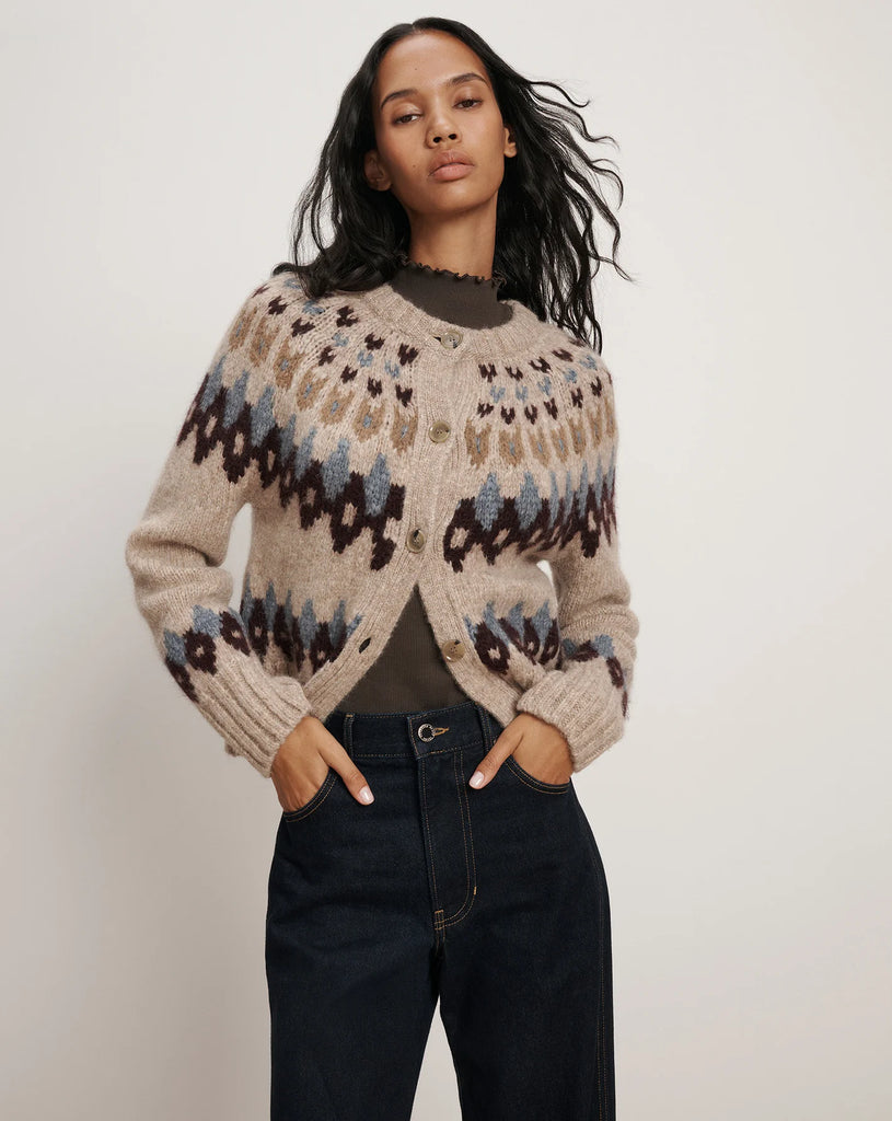 Christina Fairisle Cardigan in Oatmeal Melange Multi