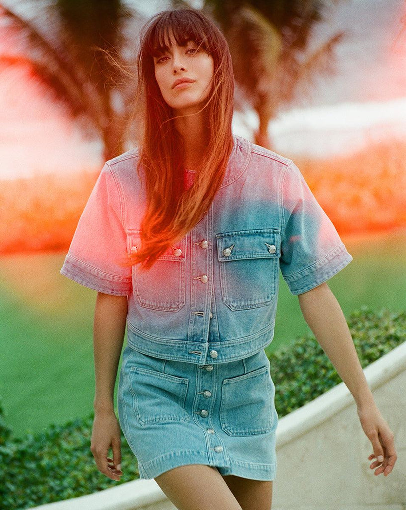 Elias Short Sleeve Denim Jacket in Silverwood Blue