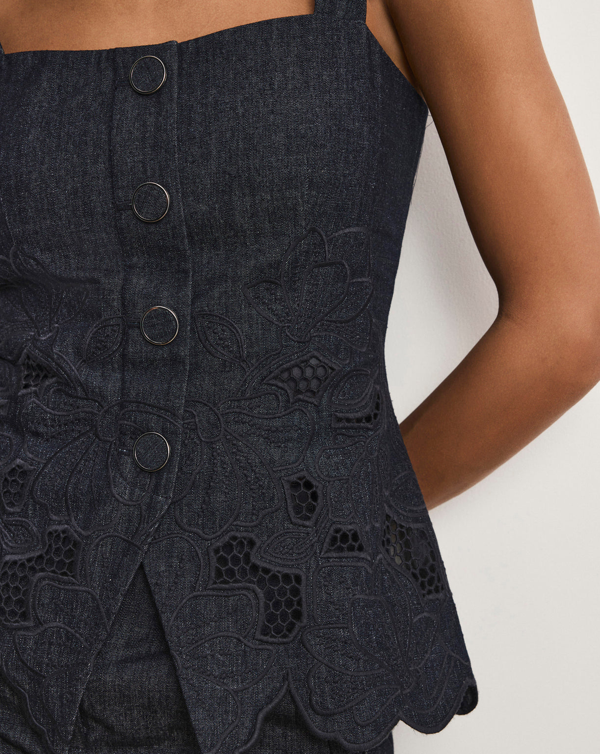Mirielle Eyelet Tank Top in Indigo Rinse