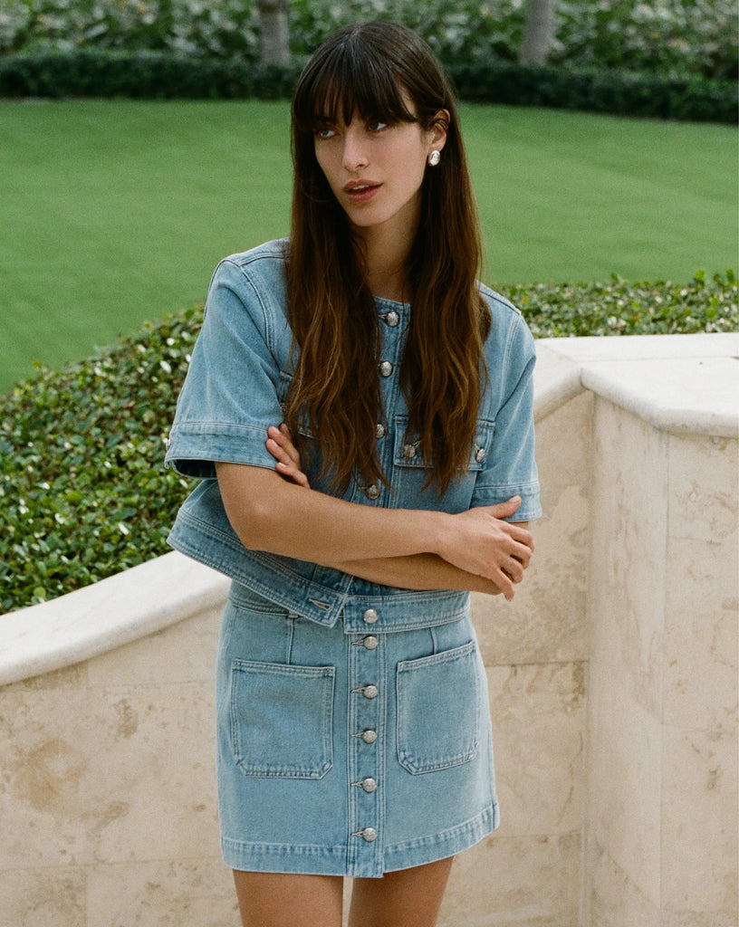 Moxie Mini Skirt in Silverwood Blue