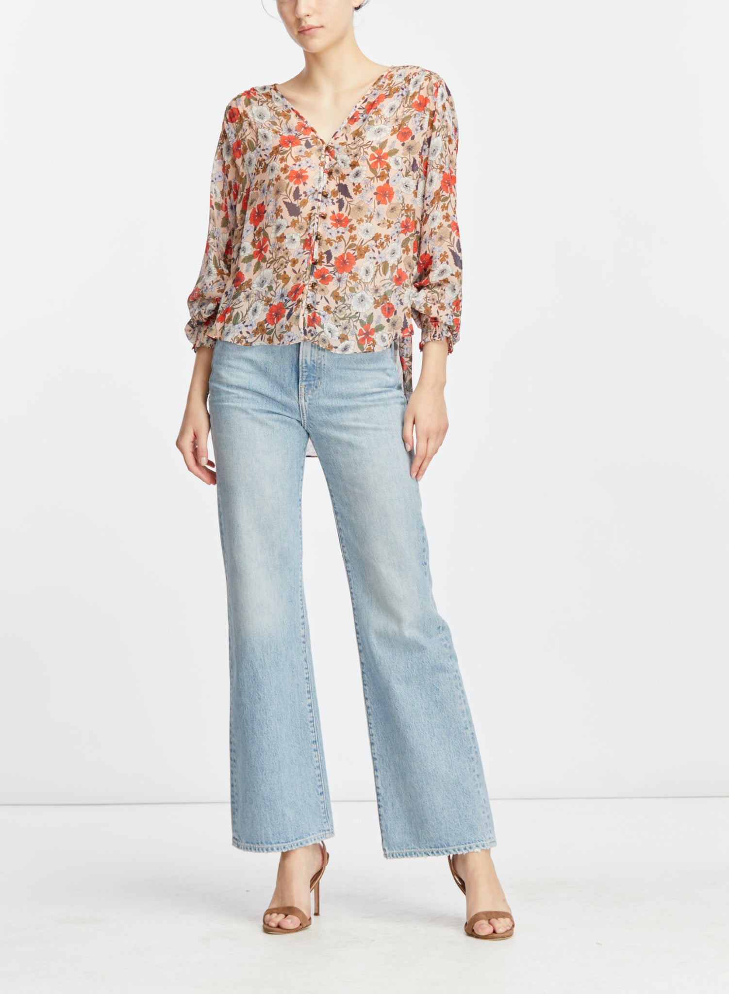 Neha Top in Line Floral Coral