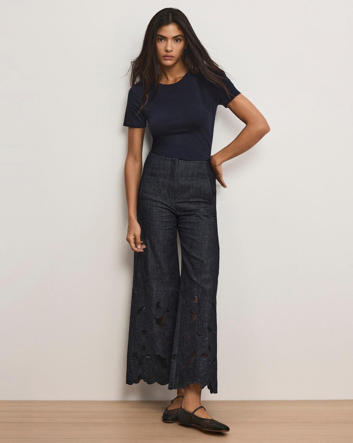 Osborne Wide-Leg Eyelet Pant in Indigo Rinse