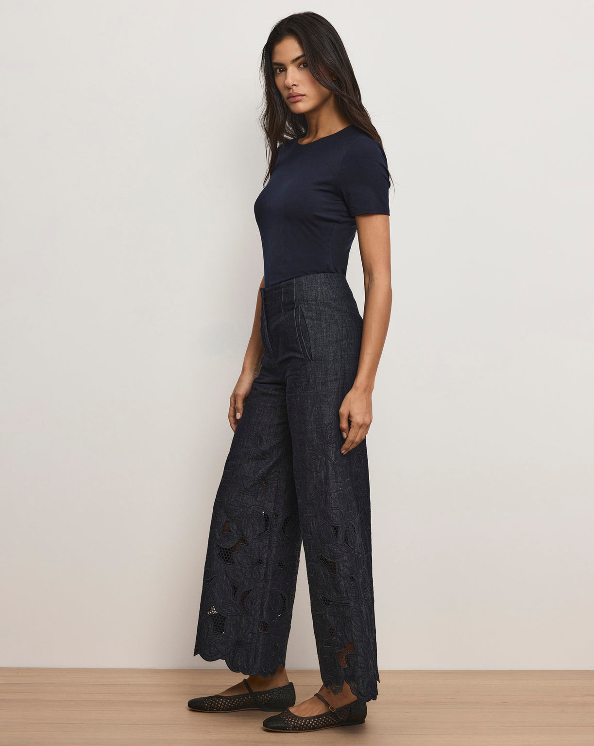 Osborne Wide-Leg Eyelet Pant in Indigo Rinse