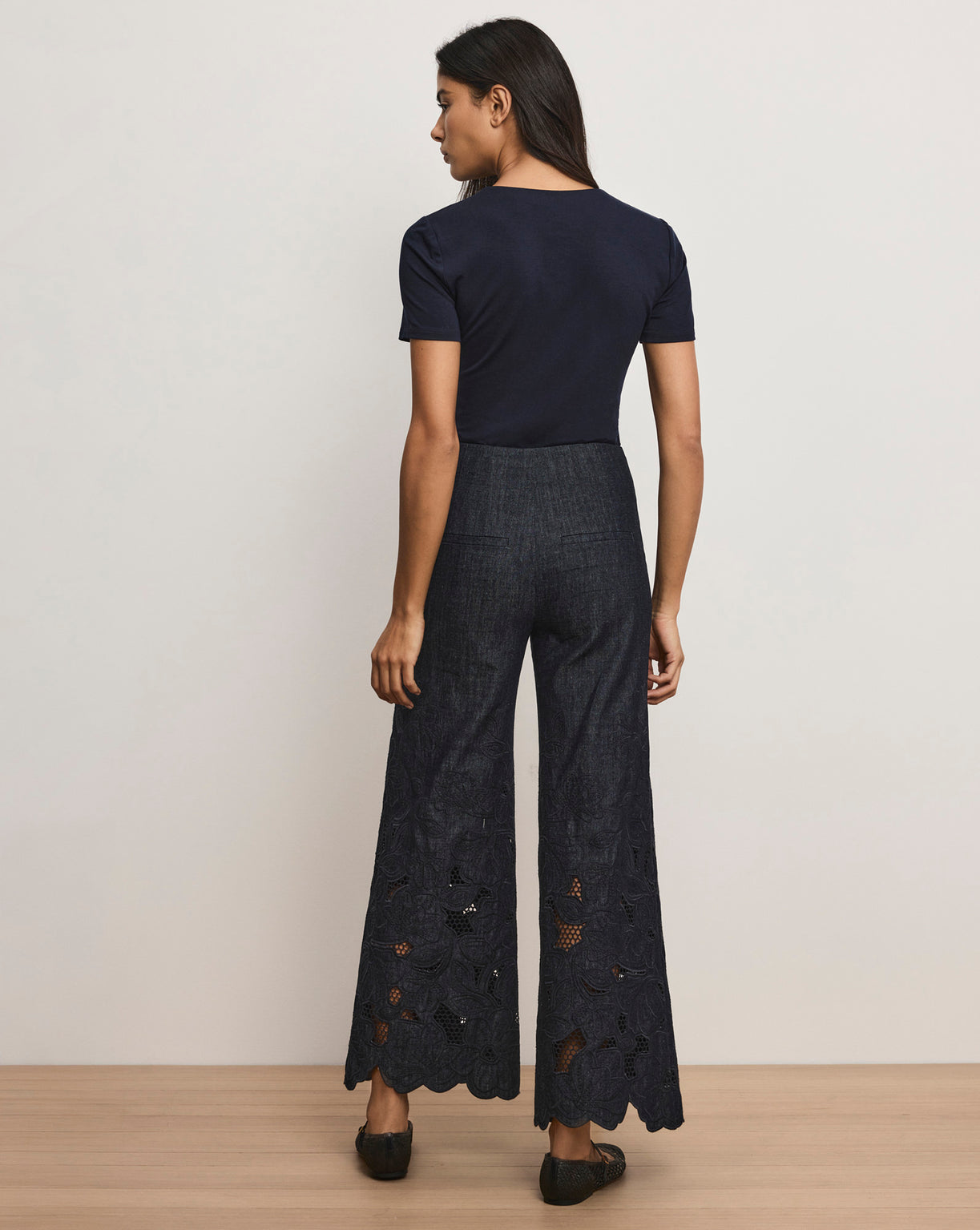 Osborne Wide-Leg Eyelet Pant in Indigo Rinse