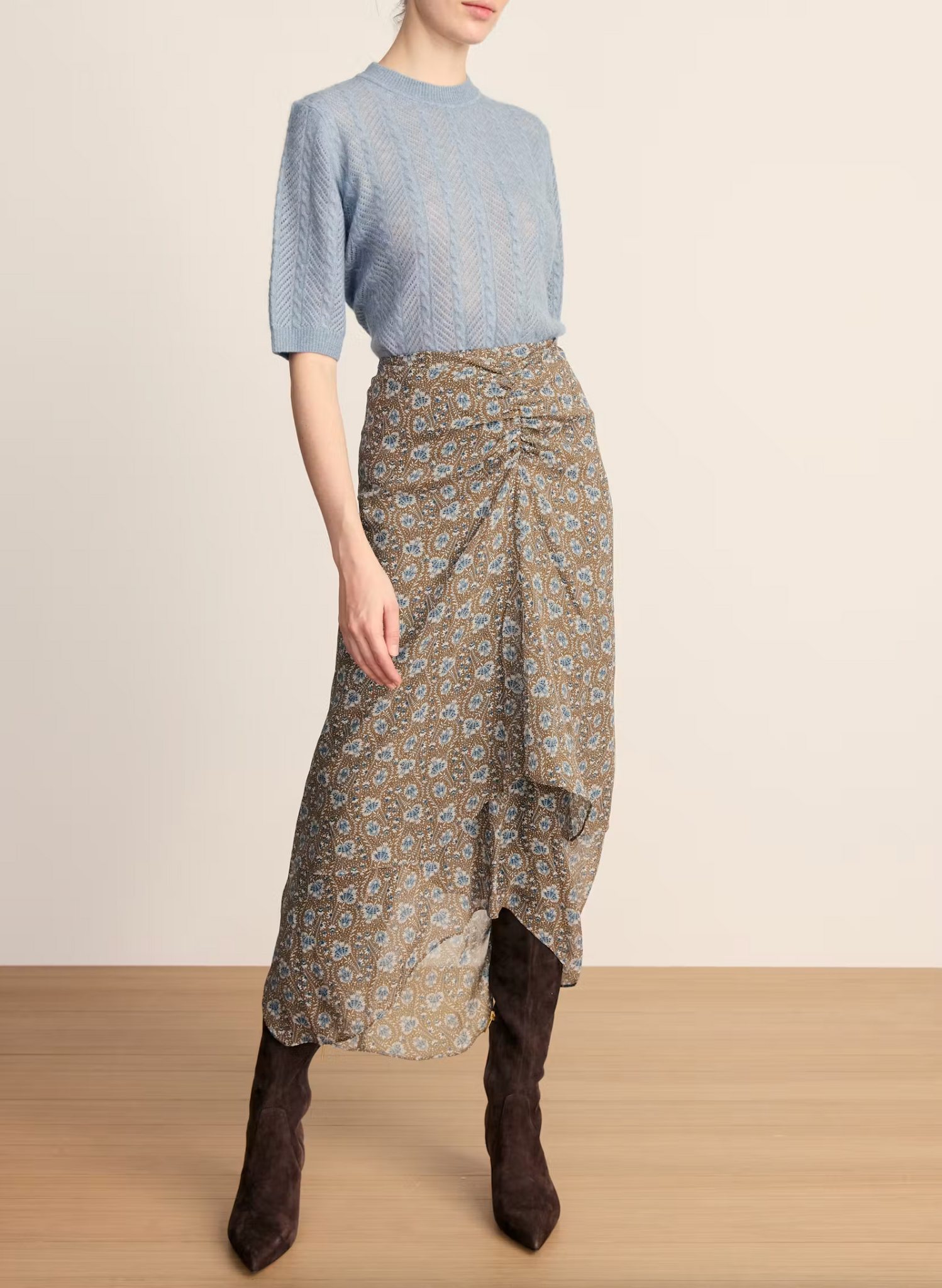 Shana Pointelle Sweater in Blue River