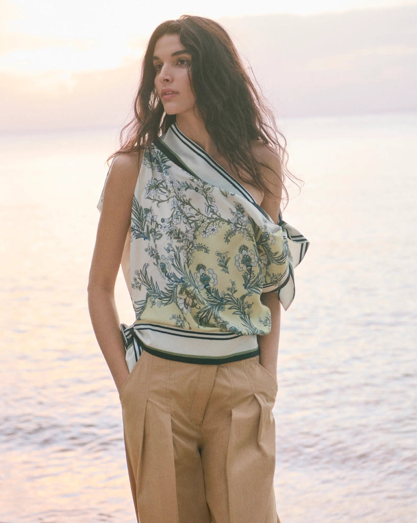 Tari One-Shoulder Blouse in Light Pistachio Multi