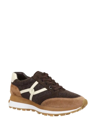 Valentina Sneaker in Chestnut Suede and Espresso Boiled Wool