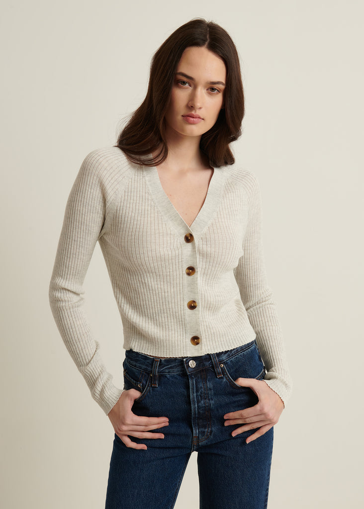 Cotton Cupro Ribbed Cardigan in Drizzle