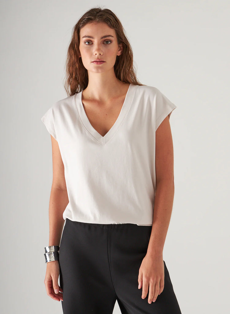 Pima Cotton Stretch Dolman V-Neck T-Shirt in Nude