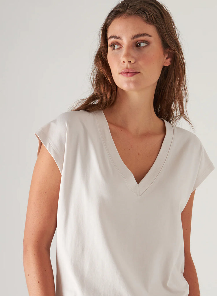 Pima Cotton Stretch Dolman V-Neck T-Shirt in Nude