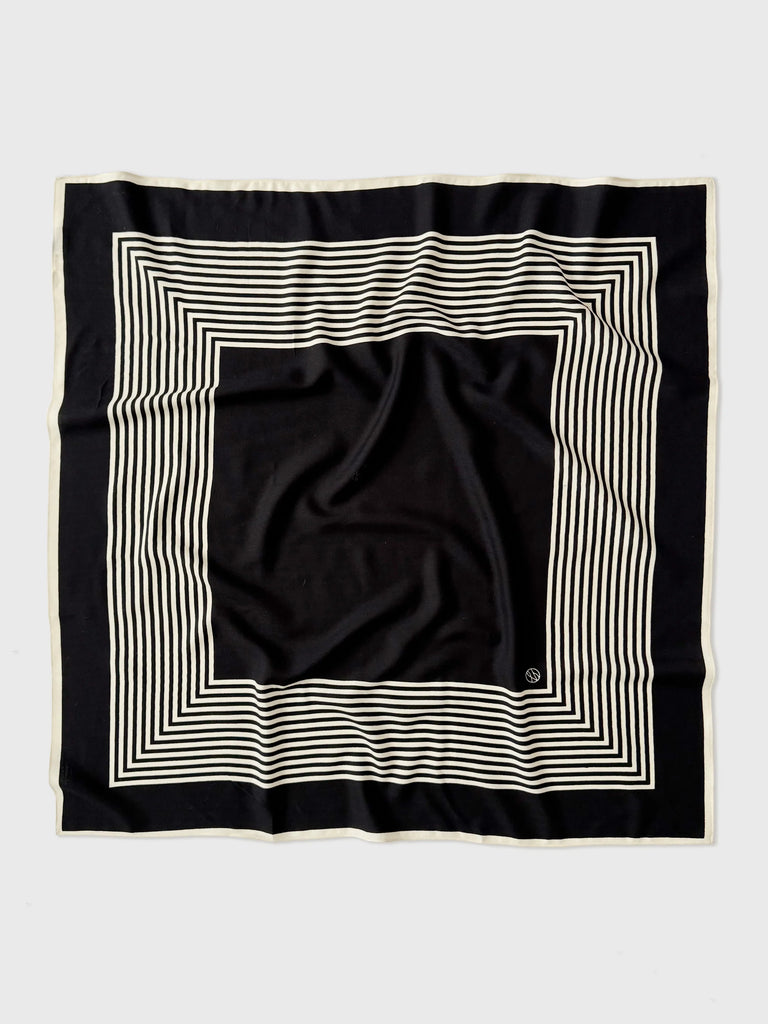 WOOL STRIPED SCARF | BLACK & CREAM | 90 CM