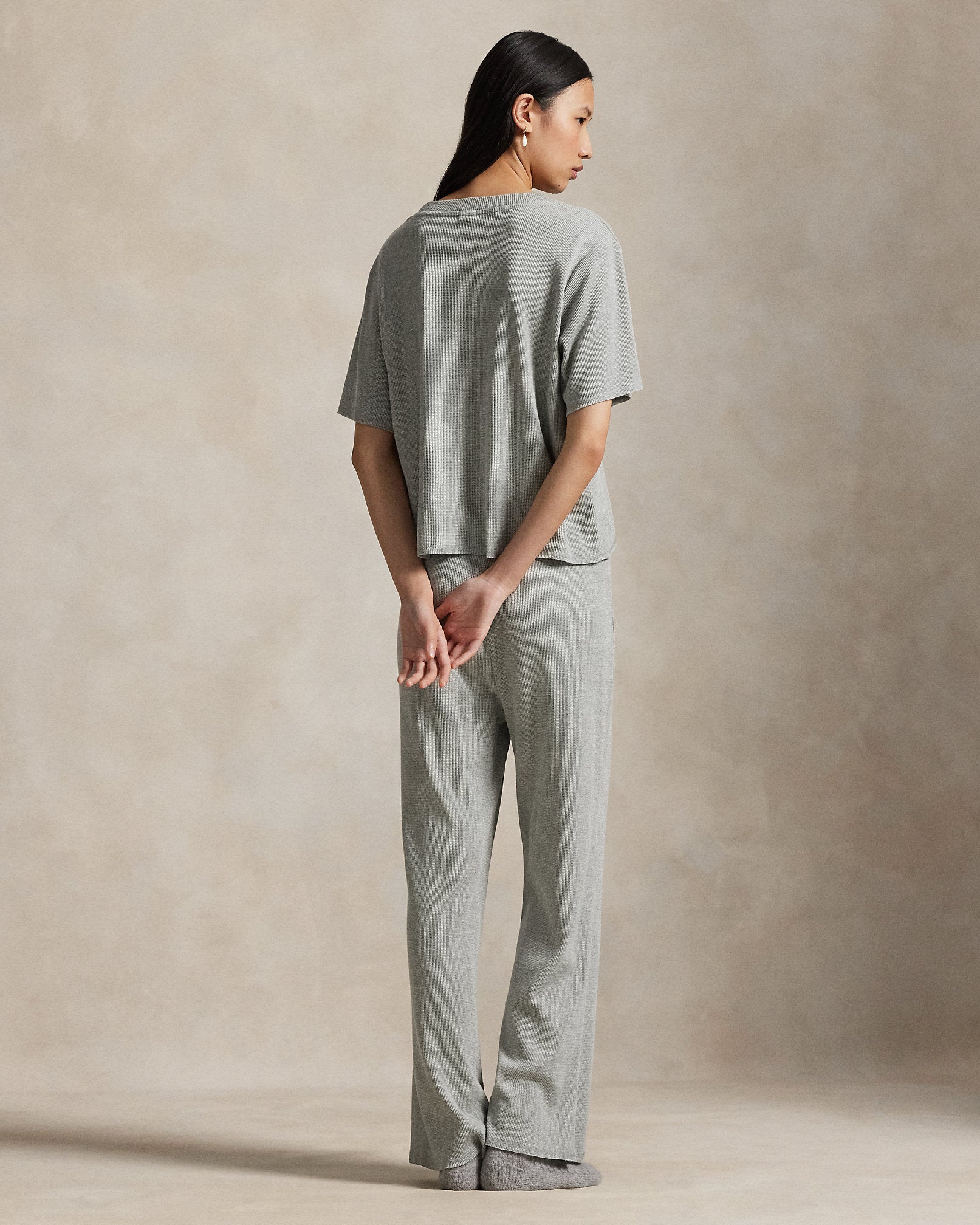 Waffle Knit Pajama Set in Grey Heather