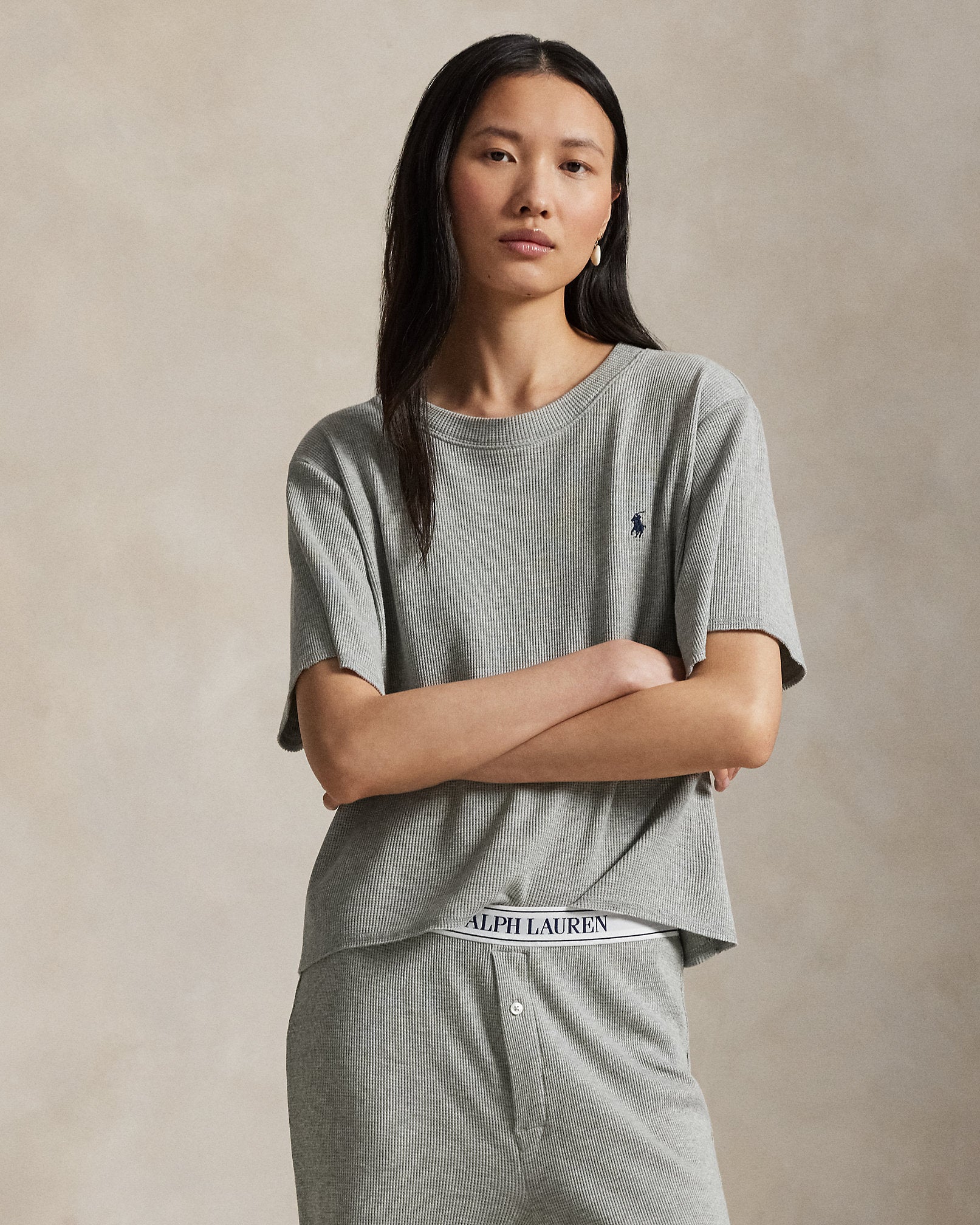 Waffle Knit Pajama Set in Grey Heather