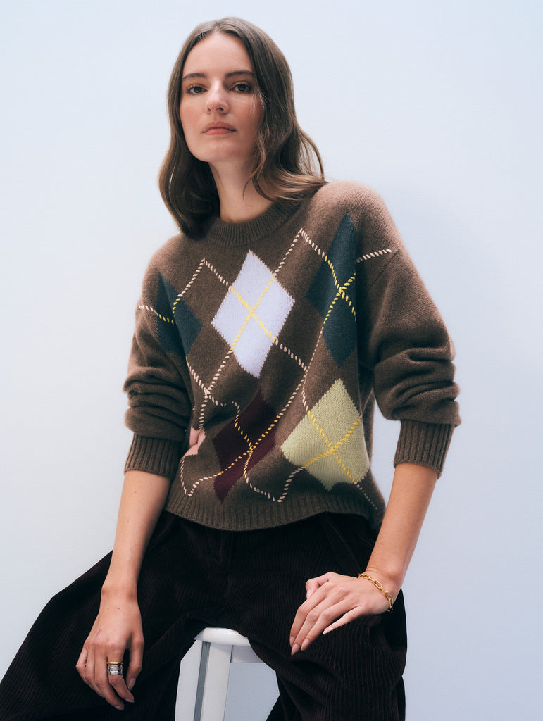 Cashmere Argyle Crew in Multi Combo