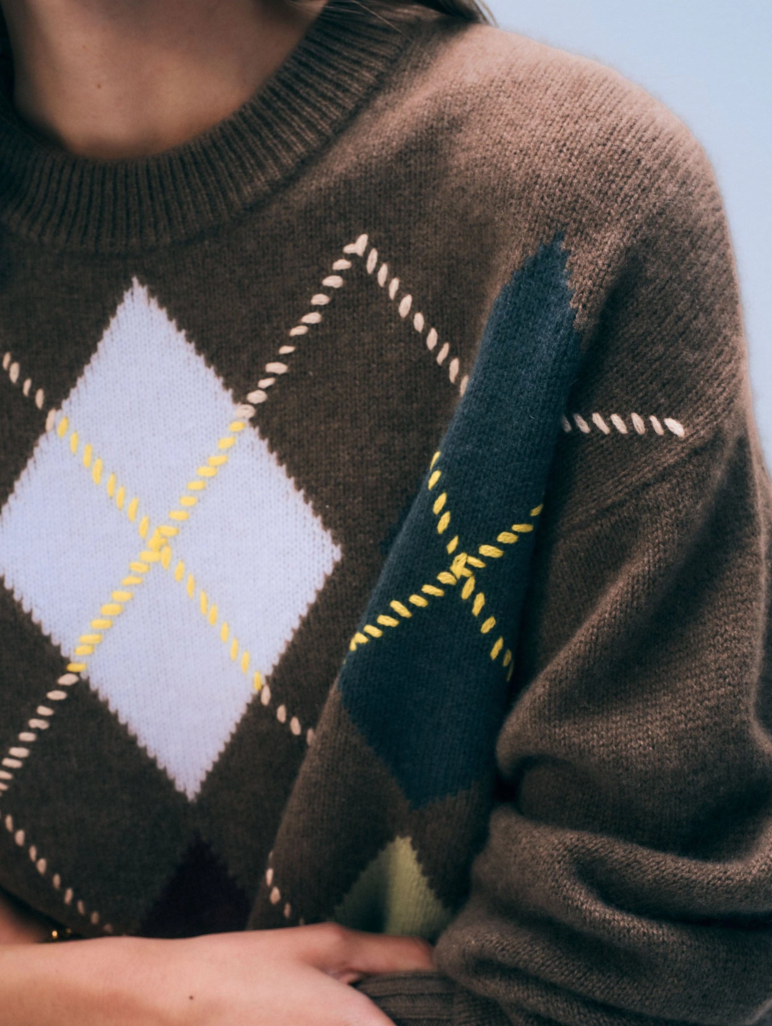 Cashmere Argyle Crew in Multi Combo
