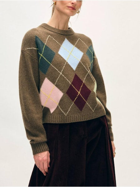 Cashmere Argyle Crew in Multi Combo