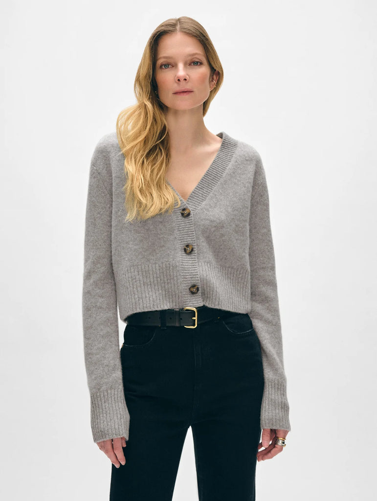 Cashmere Cropped Cardigan in Grey Heather