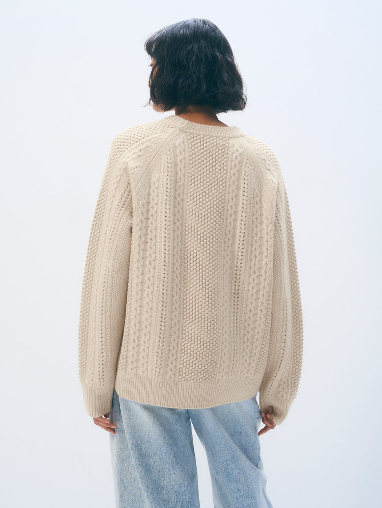 Cashmere Luxe Cable Crew in Natural Heather