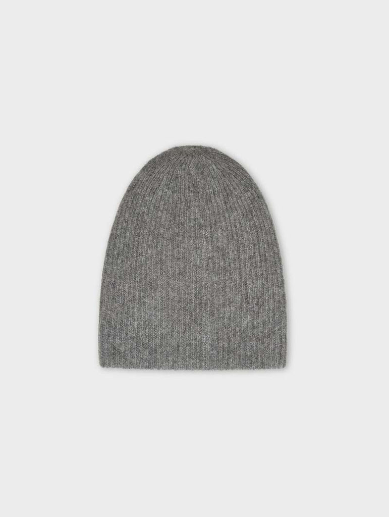 Cashmere Plush Rib Beanie in Grey Heather