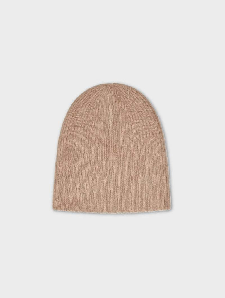 Cashmere Plush Rib Beanie in Taupe Heather