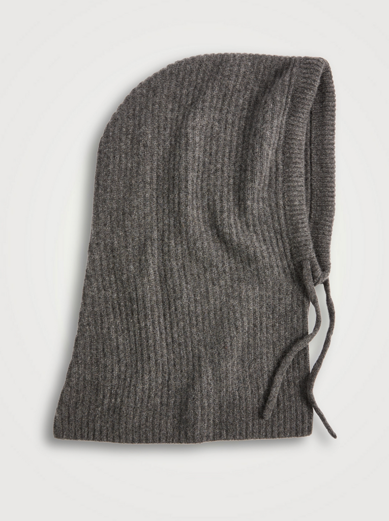 Cashmere Ribbed Balaclava in Dark Slate Heather