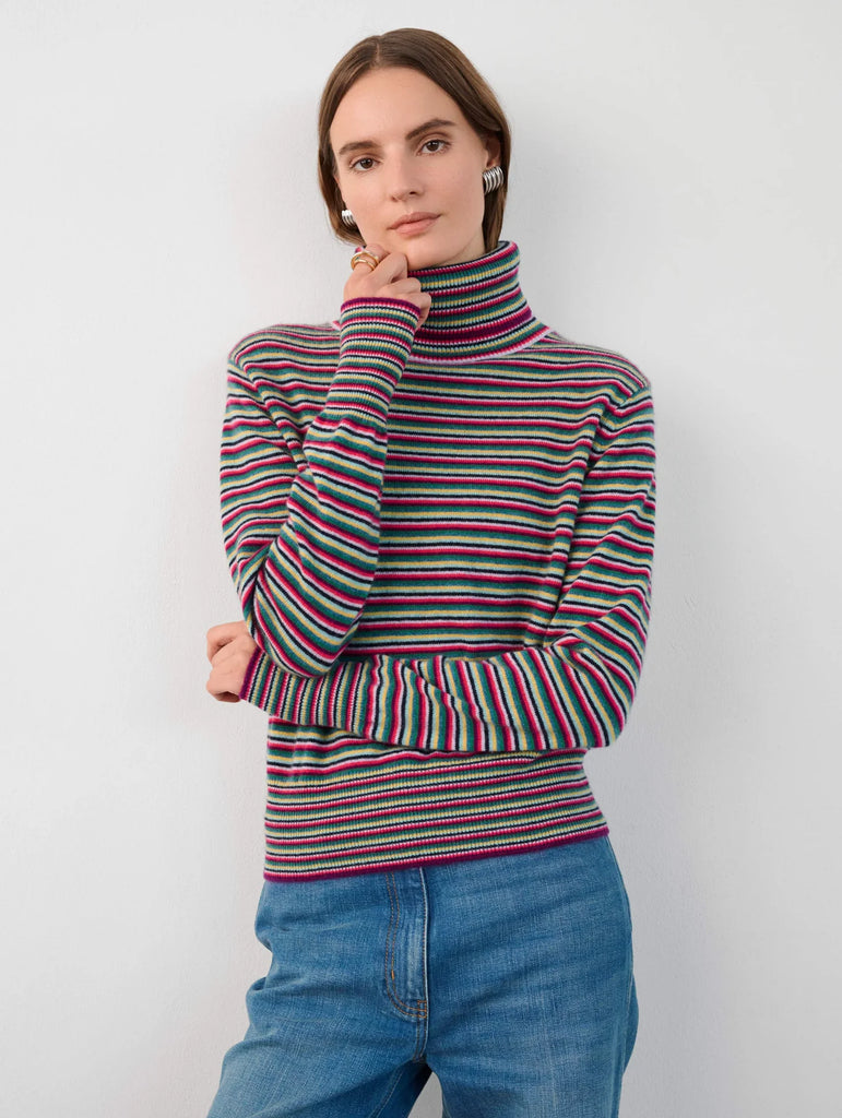 Cashmere Striped Turtleneck in Rainbow Combo