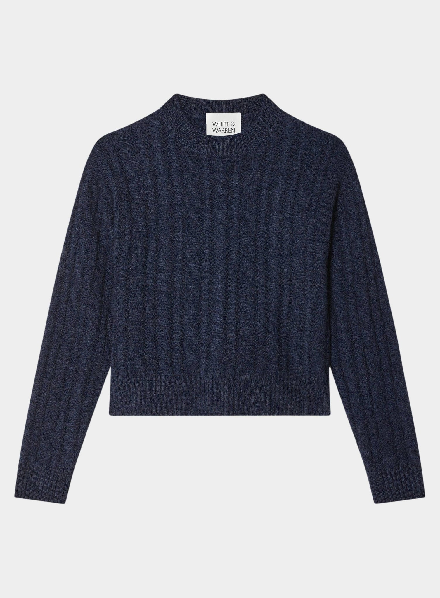 Cashmere Varsity Cable Crewneck in Deep Navy