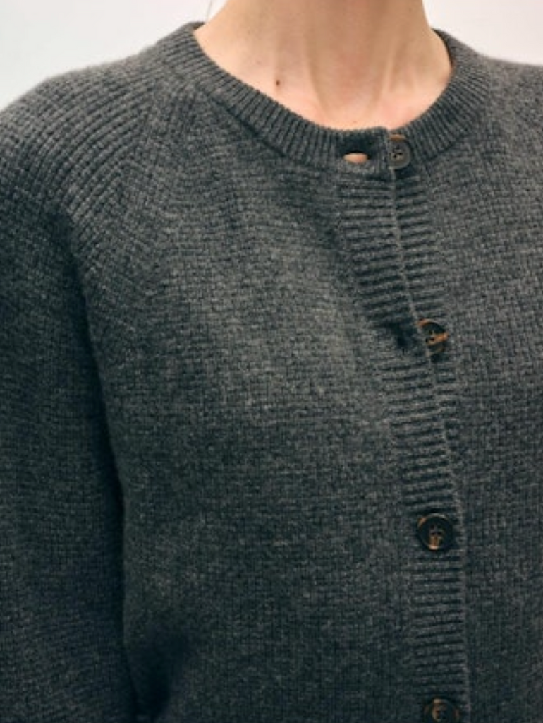 Cashmere Waffle Cardigan in Dark Slate Heather