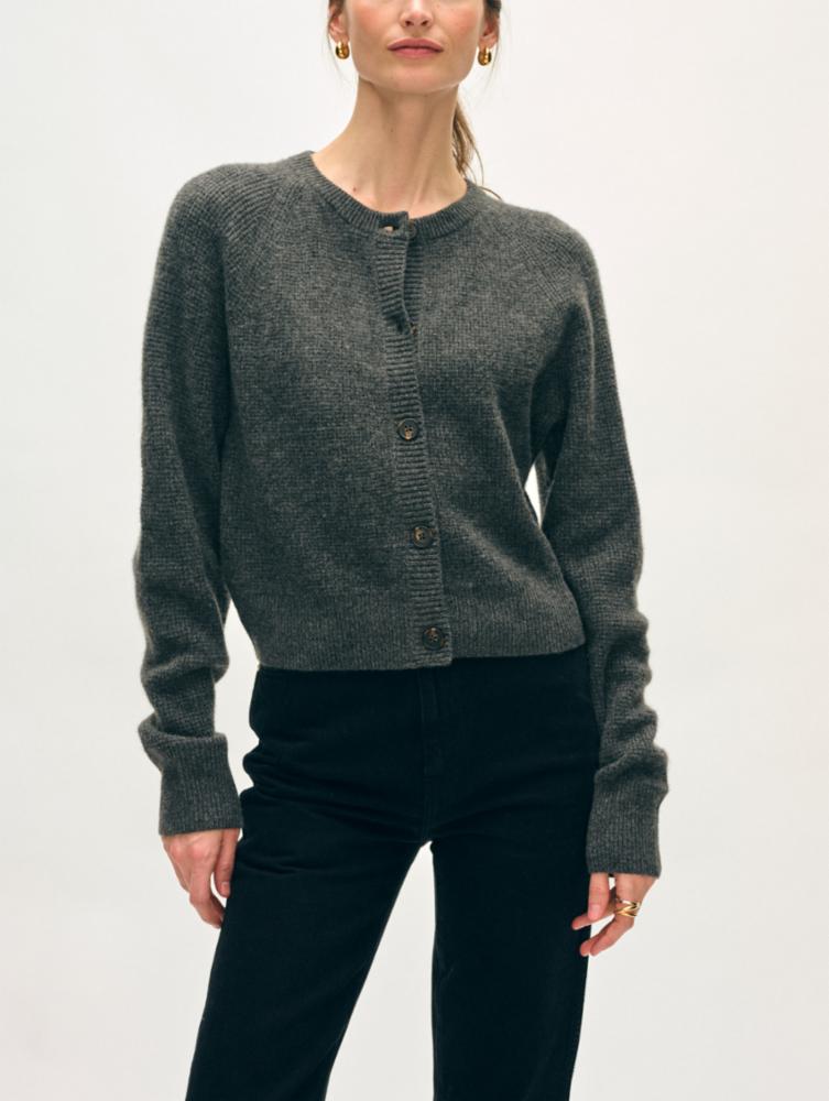 Cashmere Waffle Cardigan in Dark Slate Heather