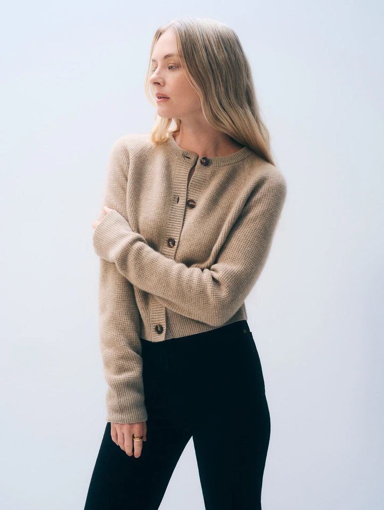 Cashmere Waffle Cardigan in Dark Umber