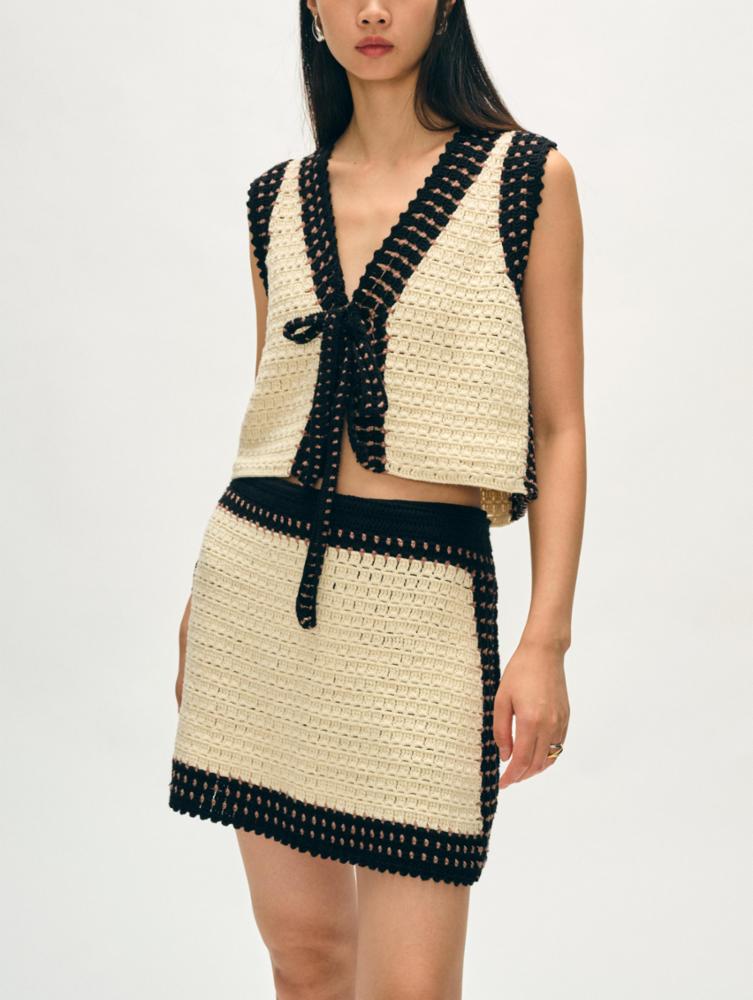 Cotton Crochet Tie Tank in Black Multi