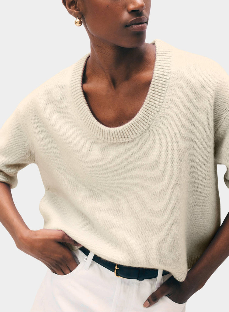 Featherweight Cashmere Scoop Tee in Natural