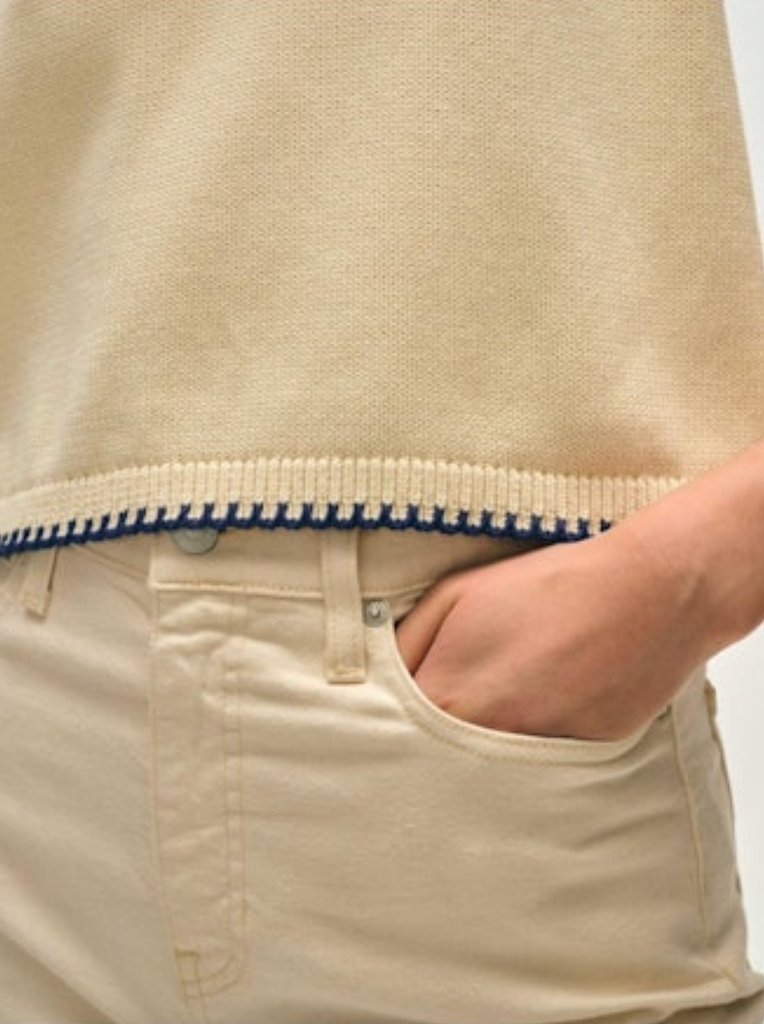 Organic Cotton Blanket Trim Tank in Ivory/Navy