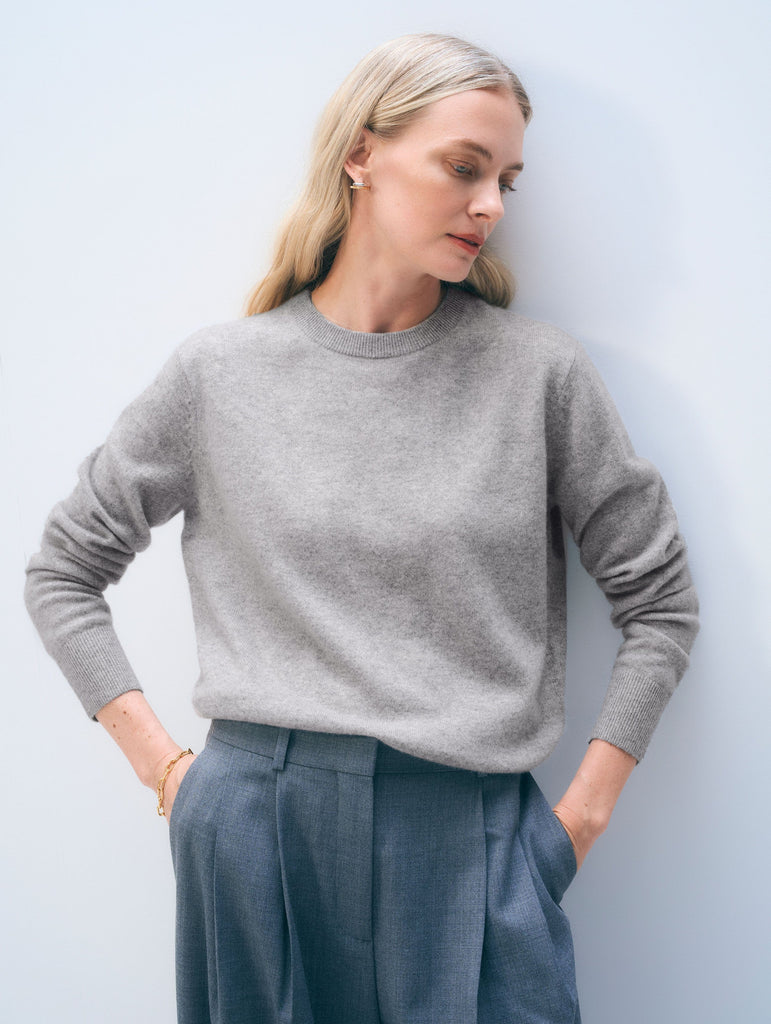 Cashmere Crewneck in Grey Heather