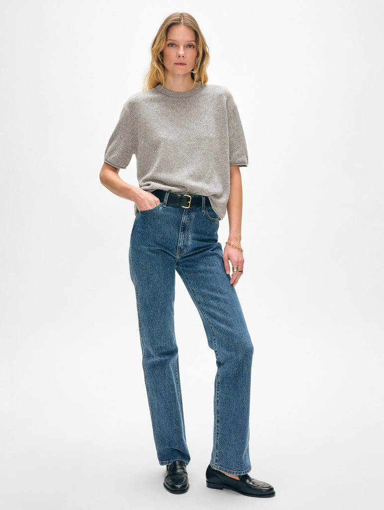 Cashmere Roll Trim T-Shirt in Grey Heather
