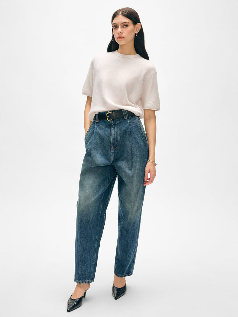 Cashmere Roll Trim T-Shirt in Soft White