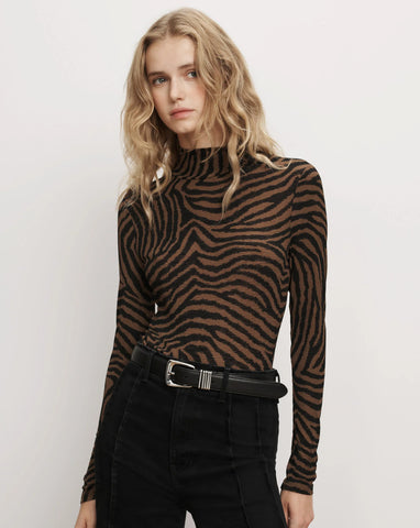 Wyeth Zebra Turtleneck Top in Ochre/Black
