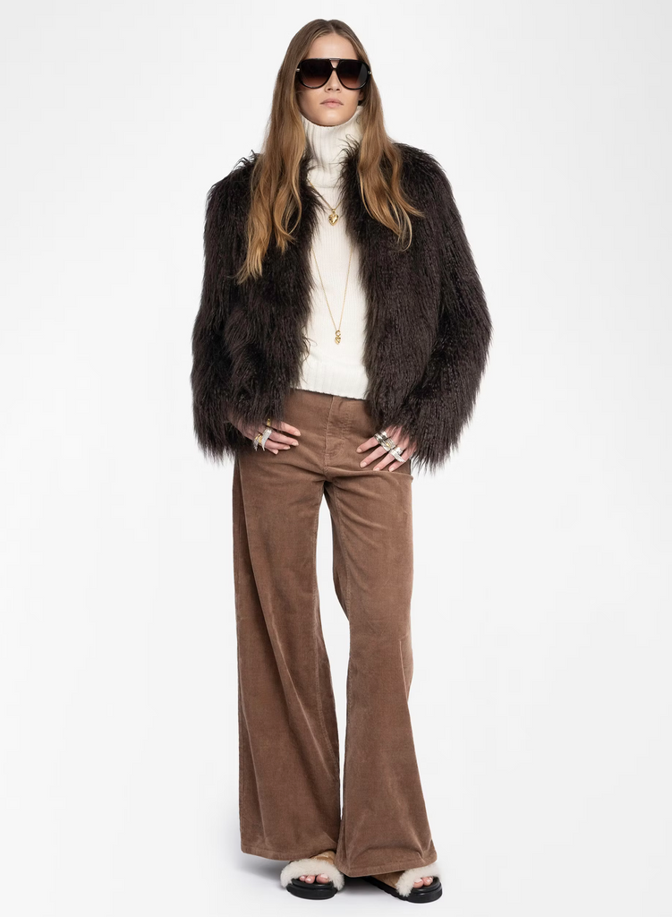 Freddie Faux Fur Coat in Dark Chocolate