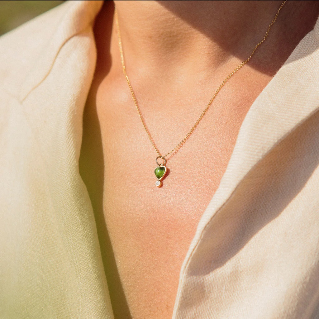 Green Tourmaline and Diamond Byrdie Heart Charm