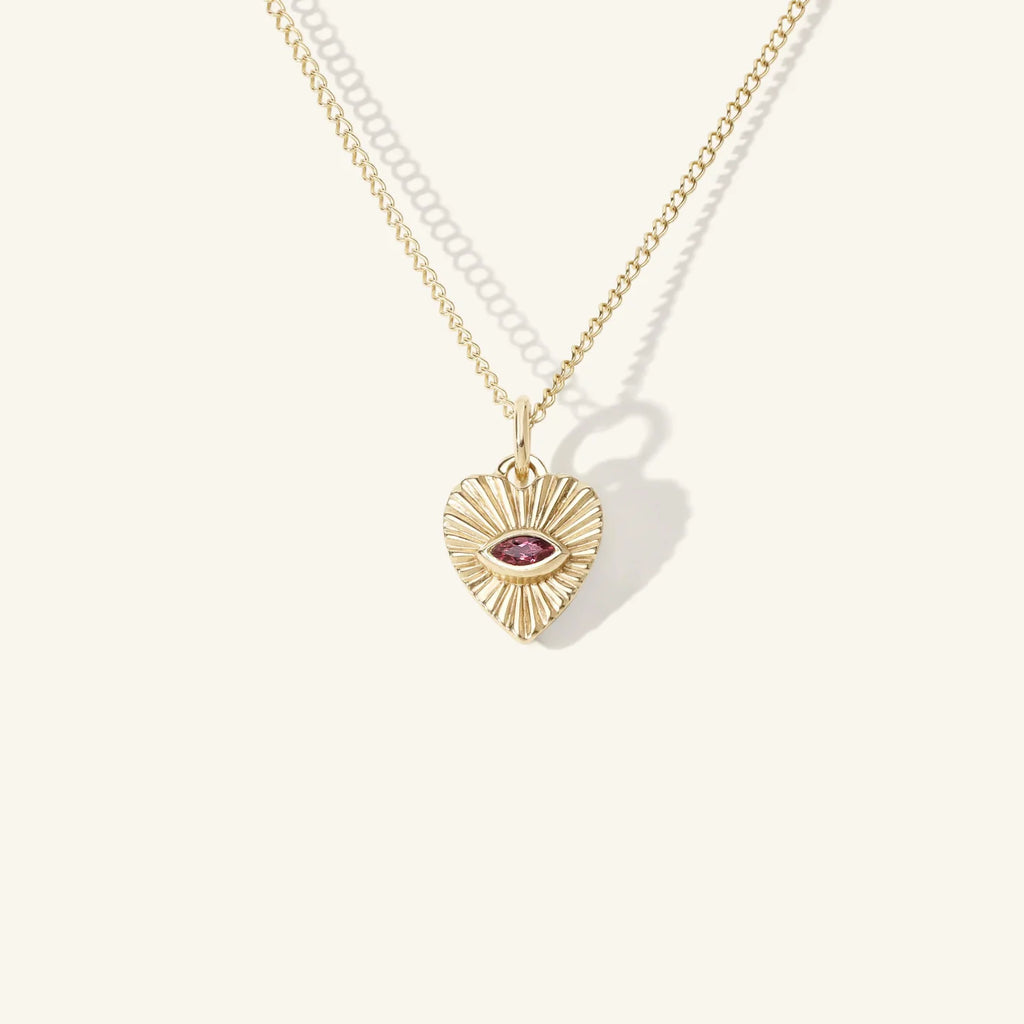 Mini Pink Tourmaline Sunbeam Heart Charm