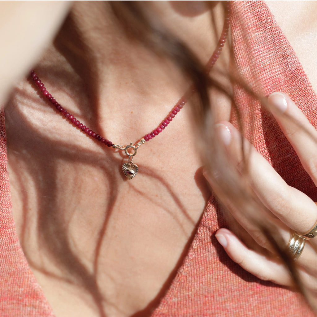 Mini Pink Tourmaline Sunbeam Heart Charm