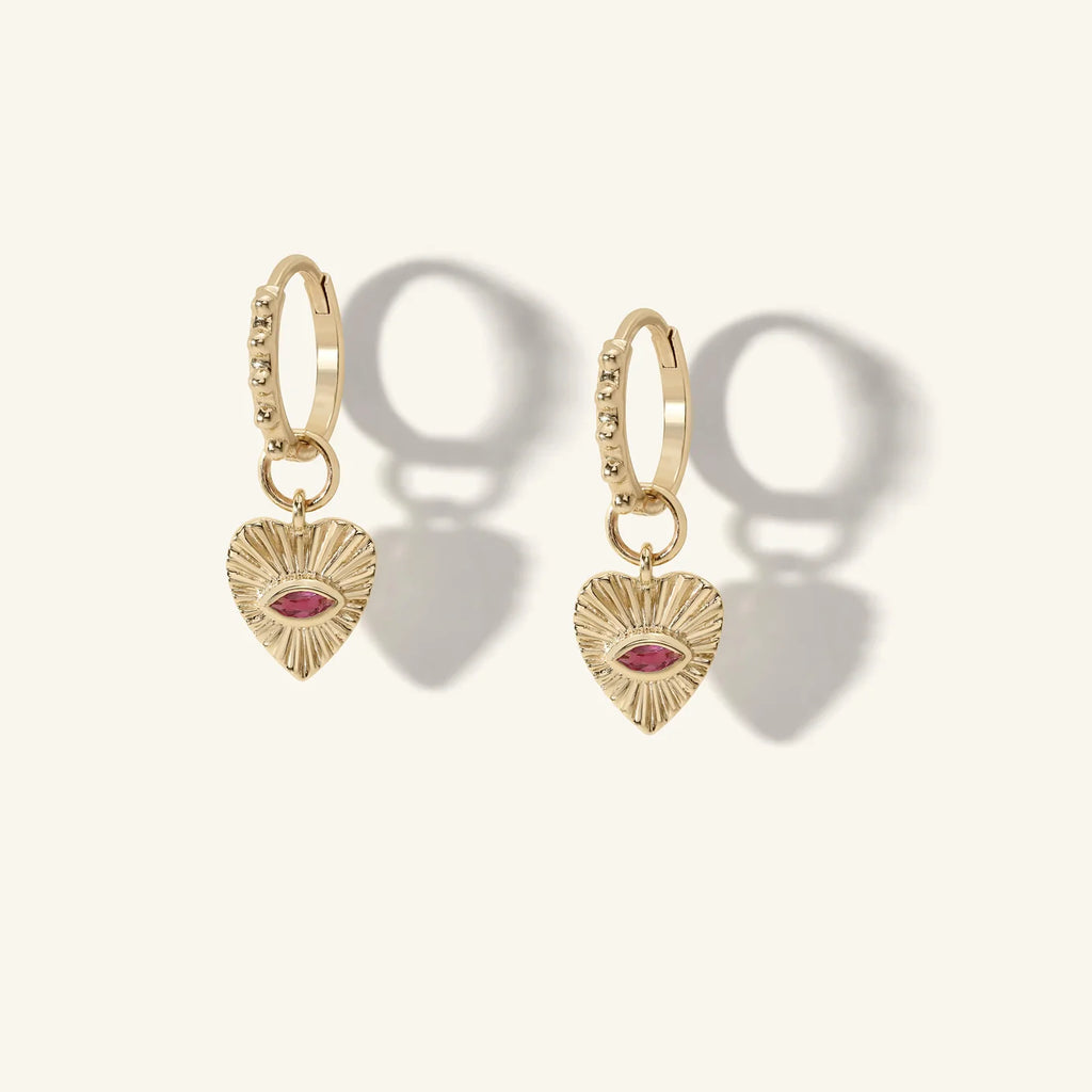 Mini Sunbeam Heart Earring Charms - Pink Tourmaline
