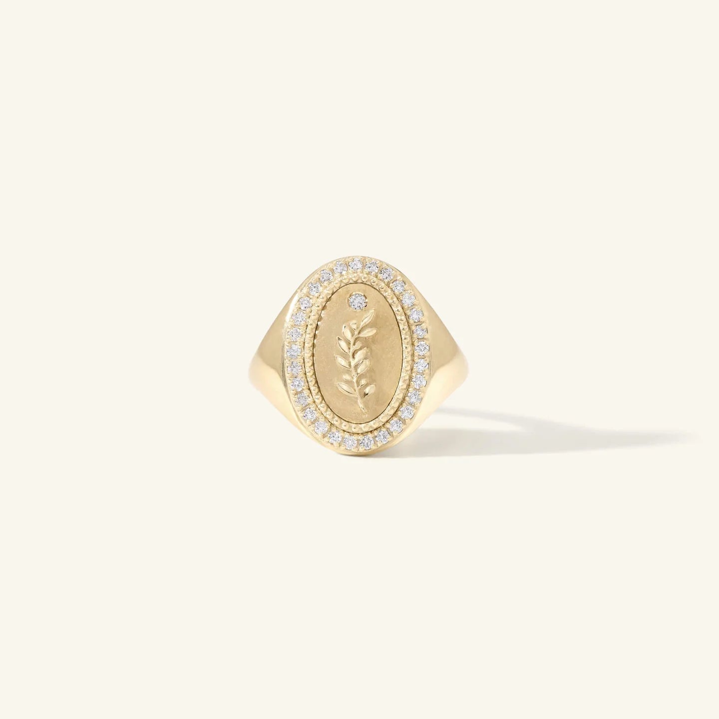Pave Diamond Olive Branch Signet Ring