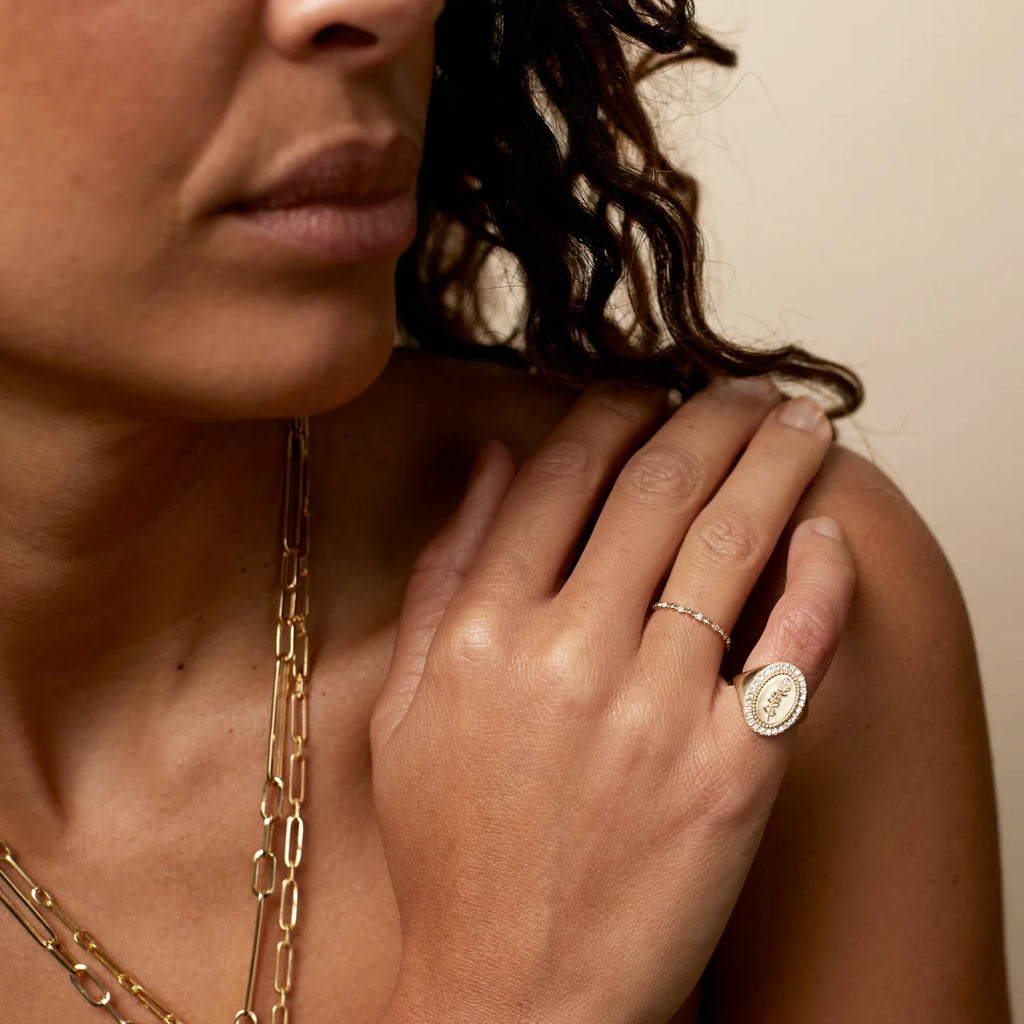Pave Diamond Olive Branch Signet Ring