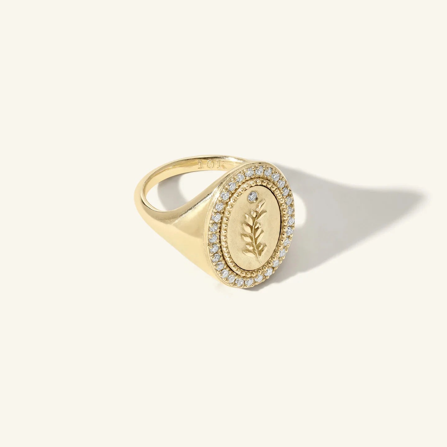 Pave Diamond Olive Branch Signet Ring