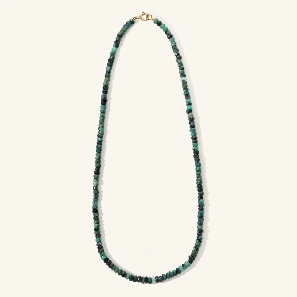 Raw Emerald Beaded Necklace - 20"