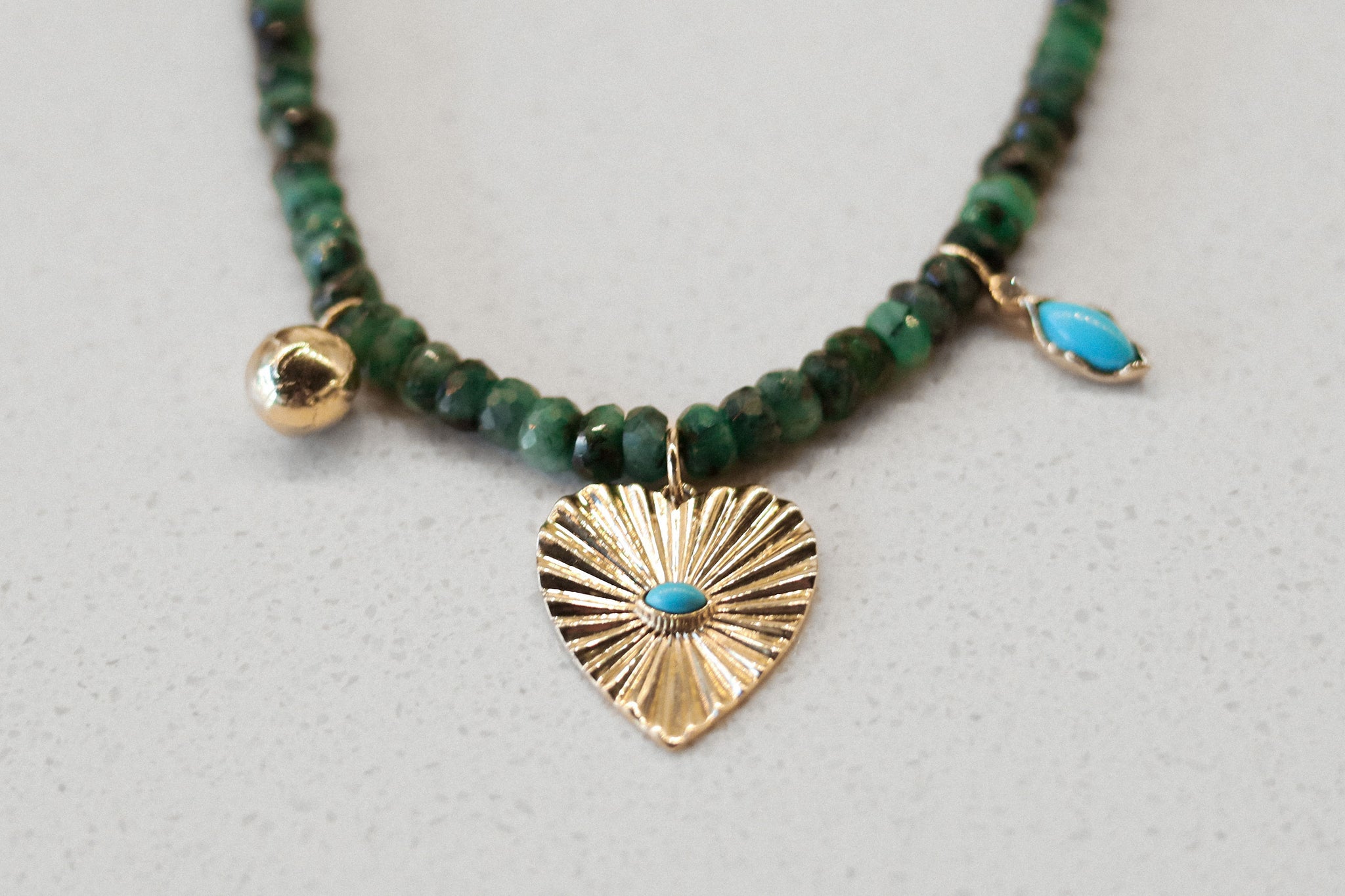 OAK Raw Emerald with Charms Necklace